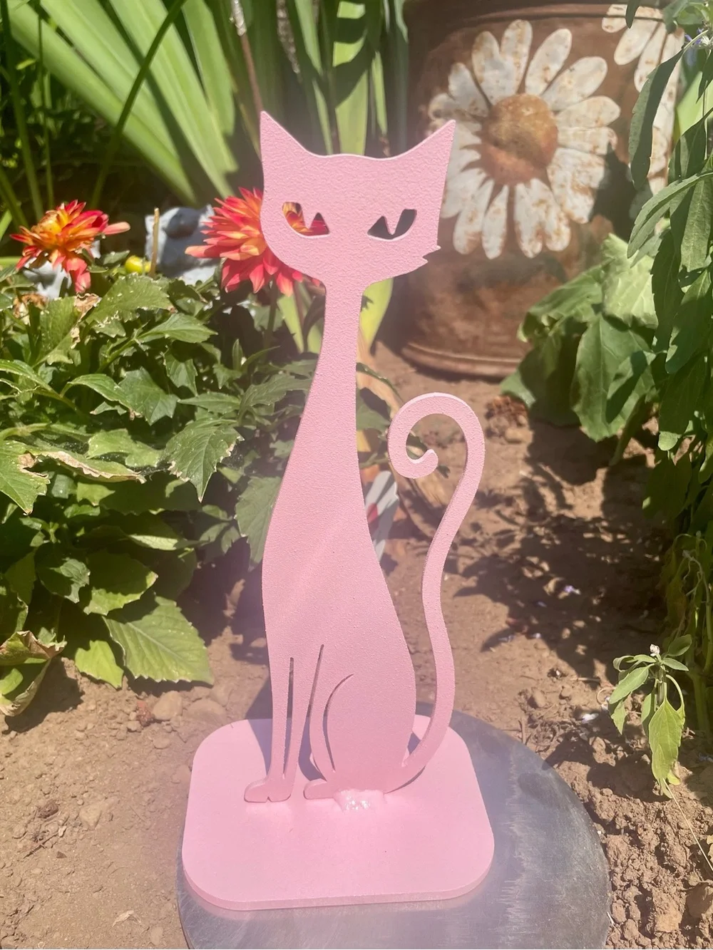 Cotton Candy Pink Mid Century Modern Cat Statue